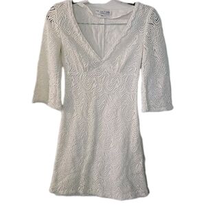 Trina‎ Turk Los Angeles White Lace Dress with Beads Size 2 Balloon Sleeves